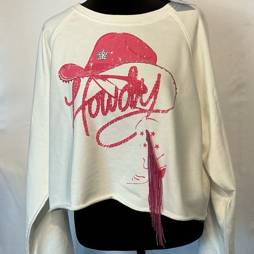 Cowgirl Trendy Pink and White Sweatshirt